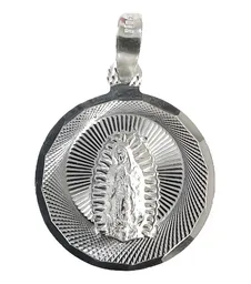 Dije Medalla Virgen de Guadalupe Plata Ley .925 Acabado Diamantado - Imagen 1