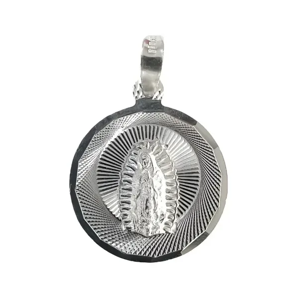 Dije Medalla Virgen de Guadalupe Plata Ley .925 Acabado Diamantado - Imagen 1