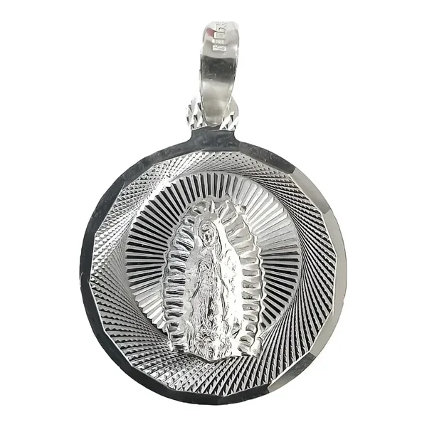 Dije Medalla Virgen de Guadalupe Plata Ley .925 Acabado Diamantado - Imagen 1