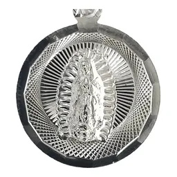 Dije Medalla Virgen de Guadalupe Plata Ley .925 Acabado Diamantado - Imagen 3
