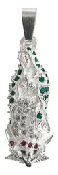 Dije Medalla Virgen de Guadalupe Plata Ley .925 con Zirconias Verdes - Imagen 1