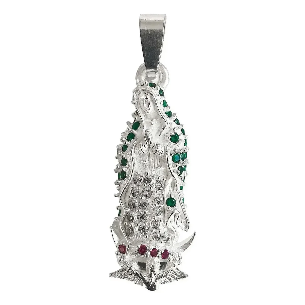 Dije Medalla Virgen de Guadalupe Plata Ley .925 con Zirconias Verdes - Joyaris joyería fina mexicana