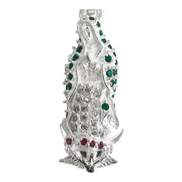 Dije Medalla Virgen de Guadalupe Plata Ley .925 con Zirconias Verdes - Imagen 2