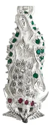 Dije Medalla Virgen de Guadalupe Plata Ley .925 con Zirconias Verdes - Imagen 2