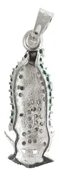 Dije Medalla Virgen de Guadalupe Plata Ley .925 con Zirconias Verdes - Imagen 3