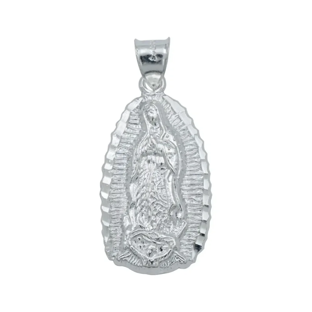 Dije Medalla Virgen Guadalupe Plata Ley .925, joya devocional, color plata brillante, diseño de medalla grande, joyería mexic