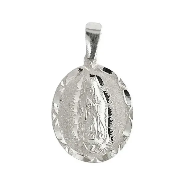 Dije Medalla Virgen de Guadalupe Plata Ley .925 Diamantado Mate - Imagen 1