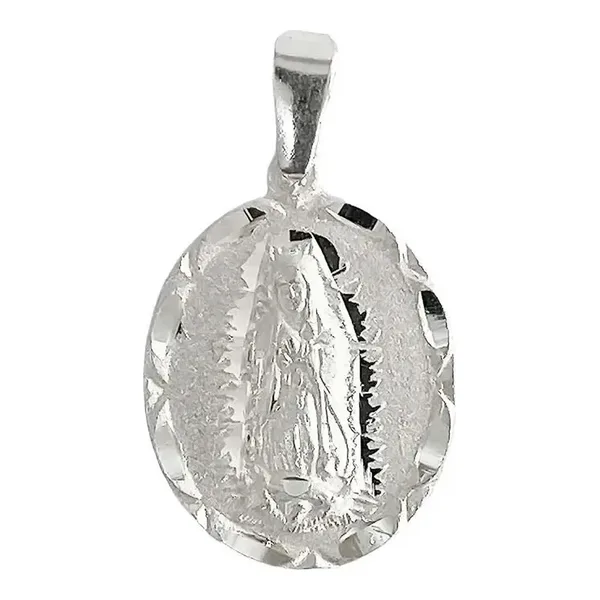 Dije Medalla Virgen de Guadalupe Plata Ley .925 Diamantado Mate - Imagen 1