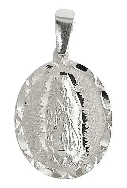 Dije Medalla Virgen de Guadalupe Plata Ley .925 Diamantado Mate - Imagen 1