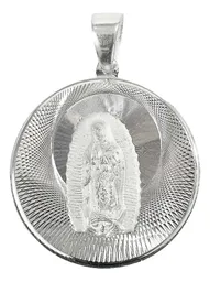 Dije Medalla Virgen de Guadalupe Plata Ley 925 Diamantado - Imagen 1