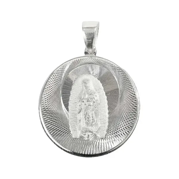 Dije Medalla Virgen de Guadalupe Plata Ley 925 Diamantado - Imagen 1