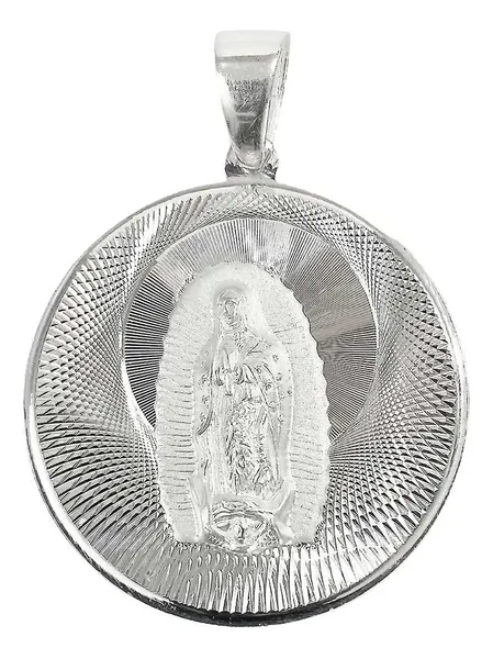 Dije Medalla Virgen de Guadalupe Plata Ley 925 Diamantado - Imagen 1