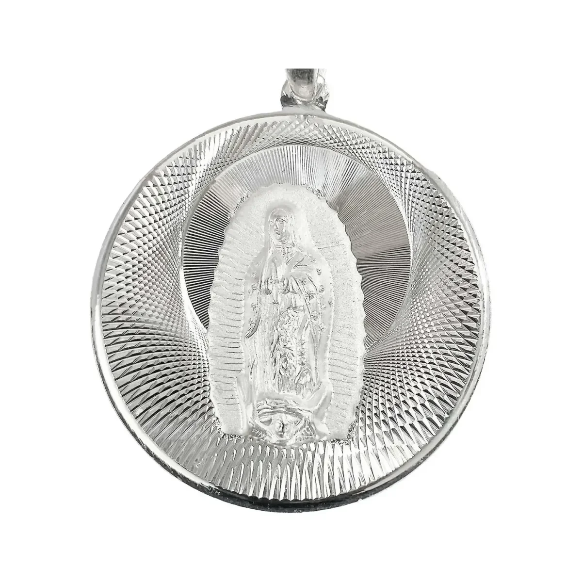 Dije Medalla Virgen de Guadalupe Plata Ley 925 Diamantado - Imagen 2