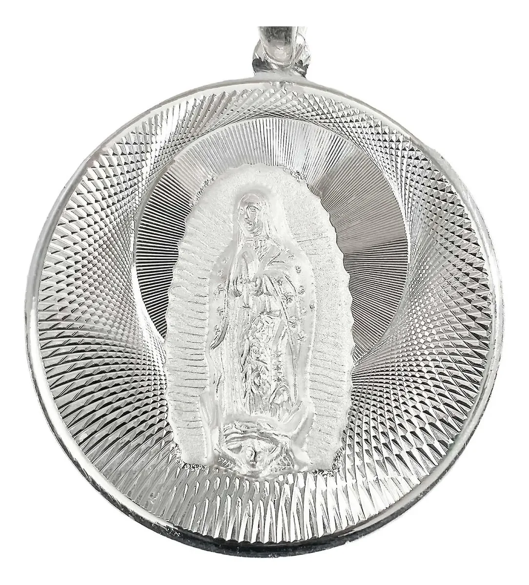 Dije Medalla Virgen de Guadalupe Plata Ley 925 Diamantado - Imagen 1