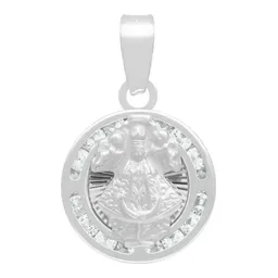 Dije Medalla Virgen de Zapopan Plata 925 con Zirconia Blanca - Imagen 1