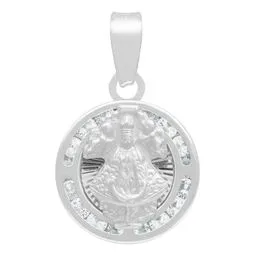 Dije Medalla Virgen de Zapopan Plata 925 con Zirconia Blanca - Imagen 1