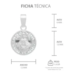 Dije Medalla Virgen de Zapopan Plata 925 con Zirconia Blanca - Imagen 7