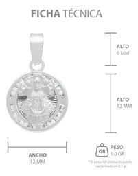Dije Medalla Virgen de Zapopan Plata 925 con Zirconia Blanca - Imagen 7