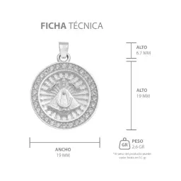 Dije Medalla Virgen de Zapopan Plata 925 Zirconia Caballero - Imagen 7
