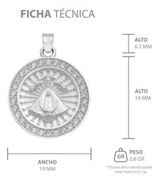 Dije Medalla Virgen de Zapopan Plata 925 Zirconia Caballero - Imagen 7