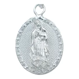 Dije Medalla Virgen Estrella Plata 925 Diamantada - Imagen 2