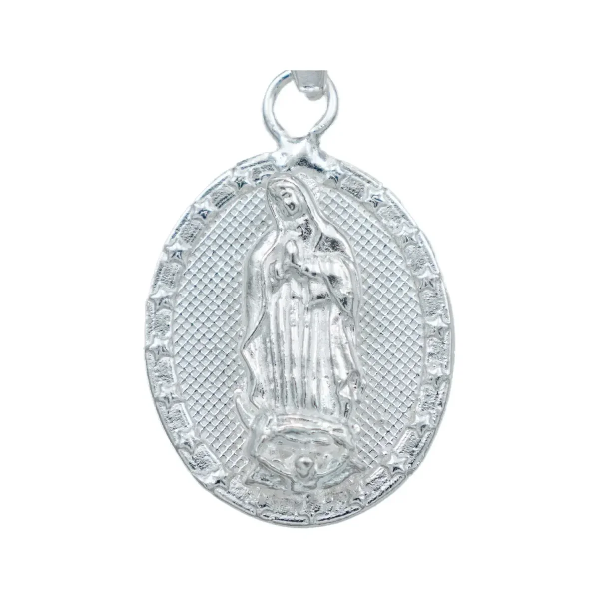 Dije Medalla Virgen Estrella Plata 925 Diamantada - Imagen 2