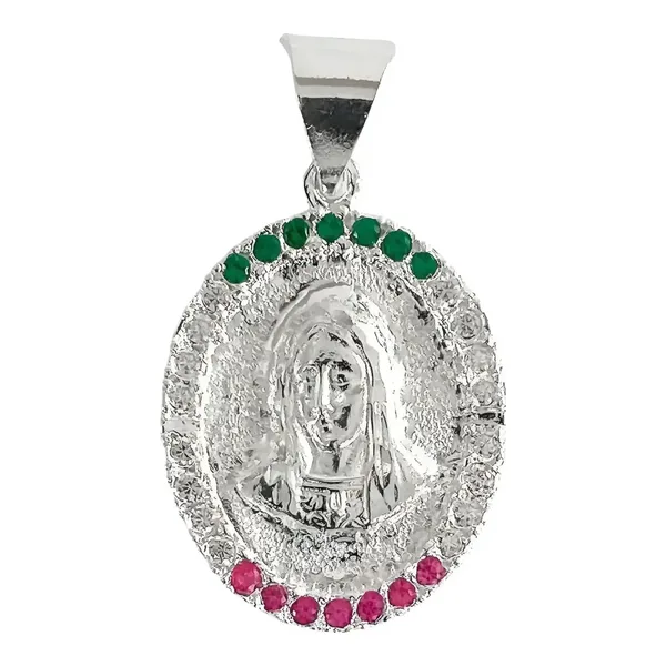 Dije Medalla Virgen Guadalupe Doble Vista Plata 925 Zirconia - Imagen 1