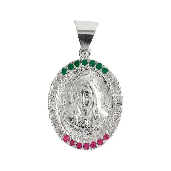 Dije Medalla Virgen Guadalupe Doble Vista Plata 925 Zirconia - Imagen 1
