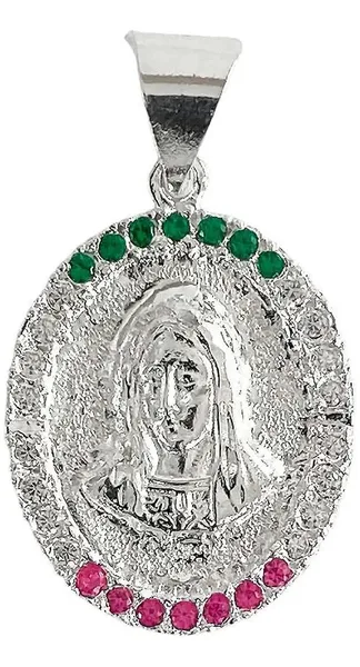Dije Medalla Virgen Guadalupe Doble Vista Plata 925 Zirconia - Imagen 1