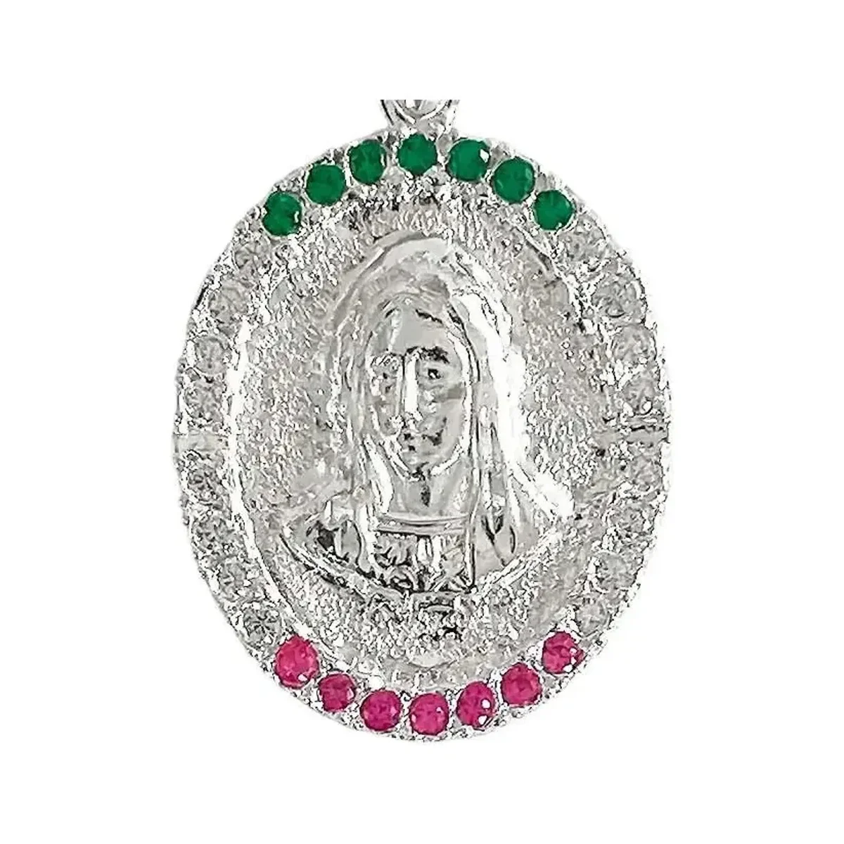 Dije Medalla Virgen Guadalupe Doble Vista Plata 925 Zirconia - Imagen 3