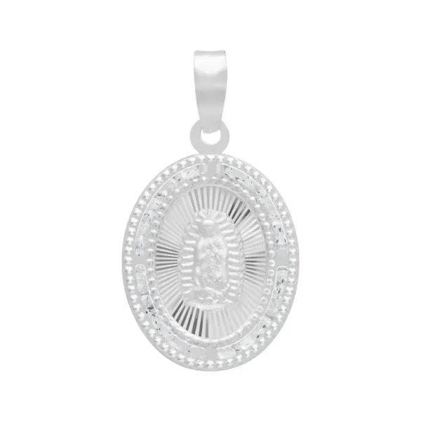 Dije Medalla Virgen Guadalupe Oval Plata 925 Zirconia Blanca - Imagen 1