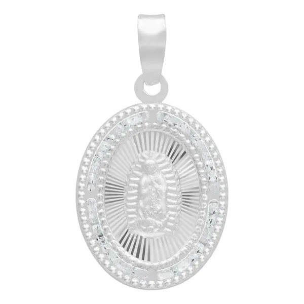 Dije Medalla Virgen Guadalupe Oval Plata 925 Zirconia Blanca - Imagen 1
