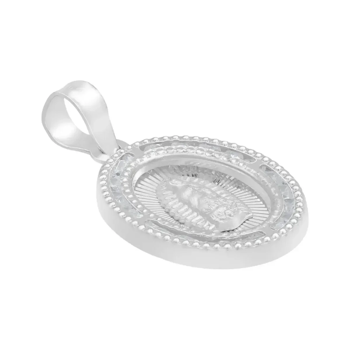 Dije Medalla Virgen Guadalupe Oval Plata 925 Zirconia Blanca - Imagen 3