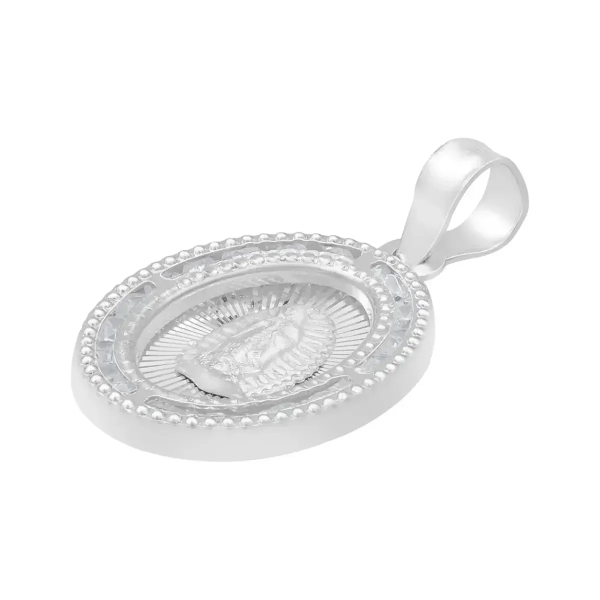 Dije Medalla Virgen Guadalupe Oval Plata 925 Zirconia Blanca - Imagen 4