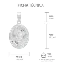 Dije Medalla Virgen Guadalupe Oval Plata 925 Zirconia Blanca - Imagen 7