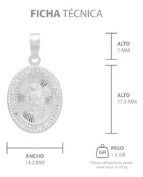 Dije Medalla Virgen Guadalupe Oval Plata 925 Zirconia Blanca - Imagen 7