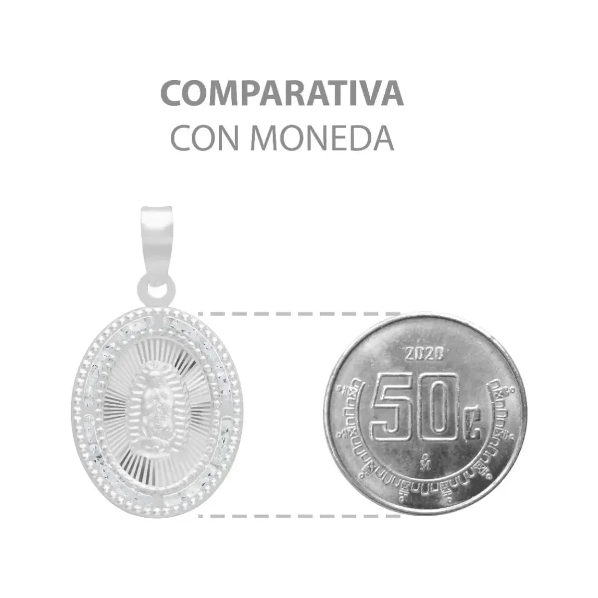 Dije Medalla Virgen Guadalupe Oval Plata 925 Zirconia Blanca - Imagen 8