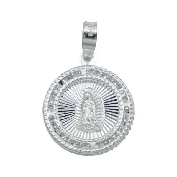 Dije Medalla Virgen Guadalupe Plata 925 con Zirconia Blanca - Imagen 1