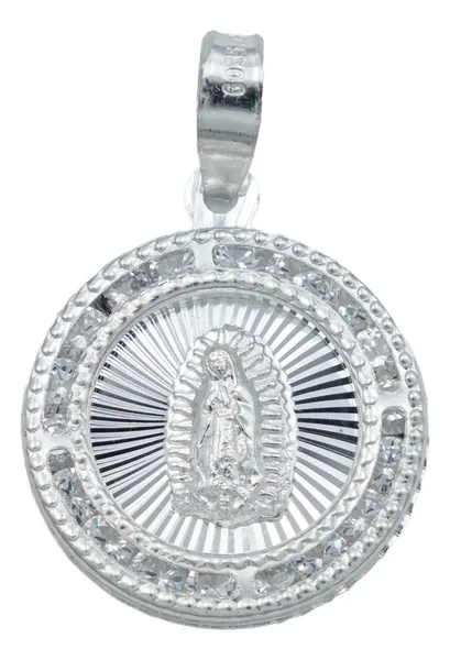 Dije Medalla Virgen Guadalupe Plata 925 con Zirconia Blanca - Imagen 1