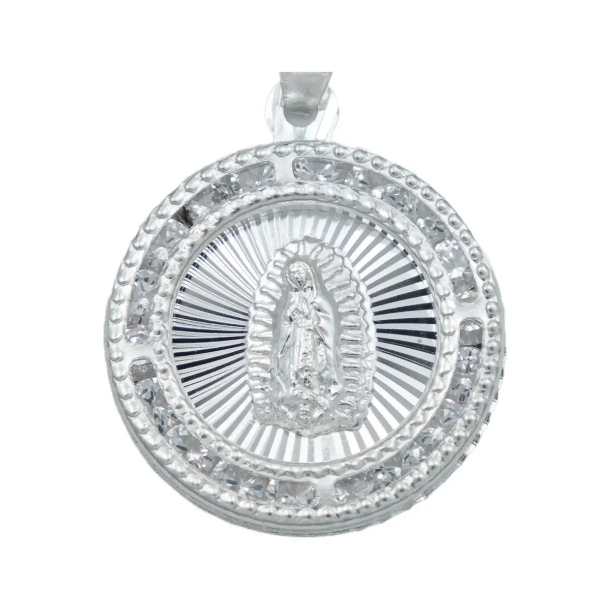 Dije Medalla Virgen Guadalupe Plata 925 con Zirconia Blanca - Imagen 2