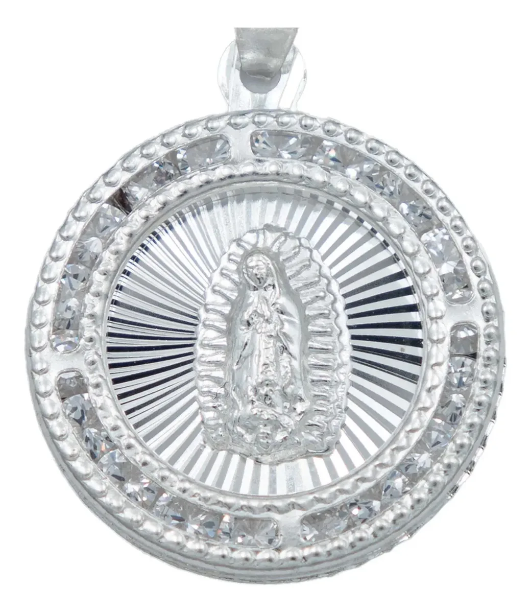 Dije Medalla Virgen Guadalupe Plata 925 con Zirconia Blanca - Imagen 1