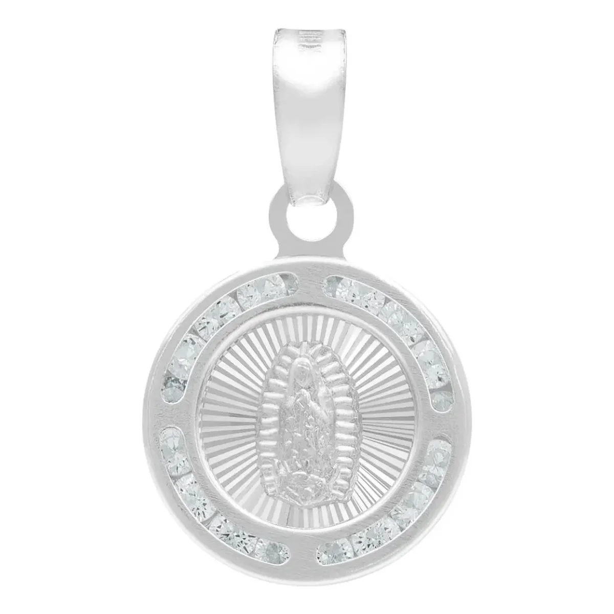 Dije Medalla Virgen Guadalupe Plata .925 nacional con Zirconia Radiante. Joyería de plata minimalista, colgante virgen de gua