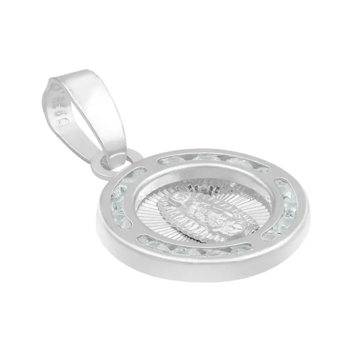 Dije Medalla Virgen Guadalupe Plata 925 con Zirconia Radiante - Imagen 3