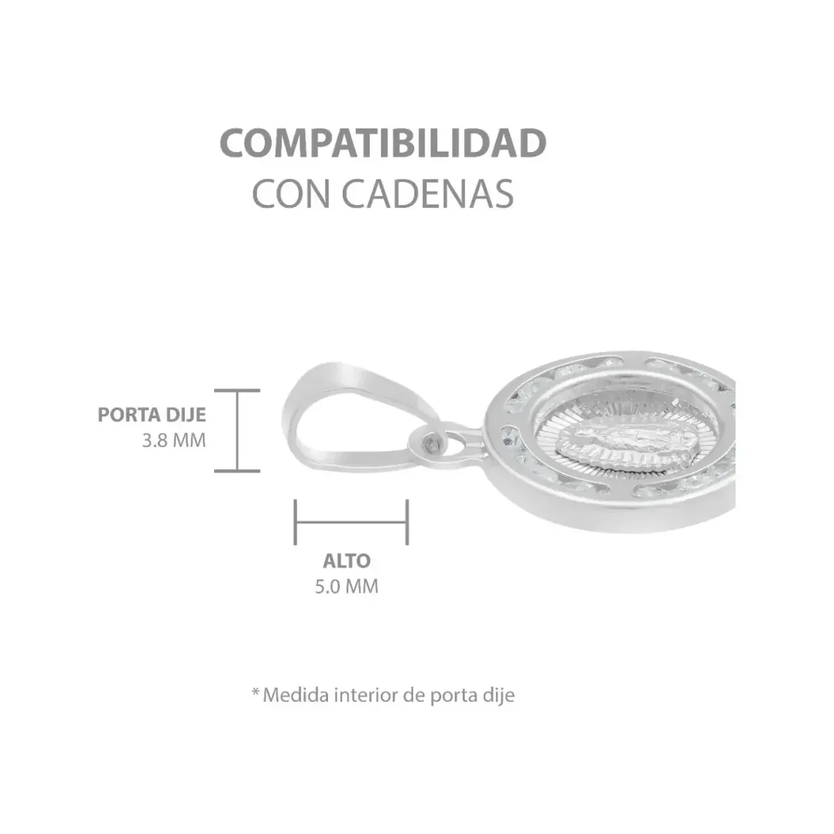 Dije Medalla Virgen Guadalupe Plata 925 con Zirconia Radiante - Imagen 6