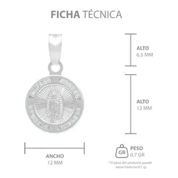 Dije Medalla Virgen Guadalupe Plata 925 con Zirconia Radiante - Imagen 7