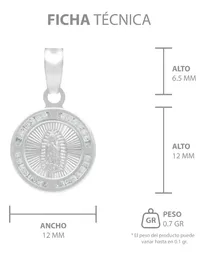 Dije Medalla Virgen Guadalupe Plata 925 con Zirconia Radiante - Imagen 7