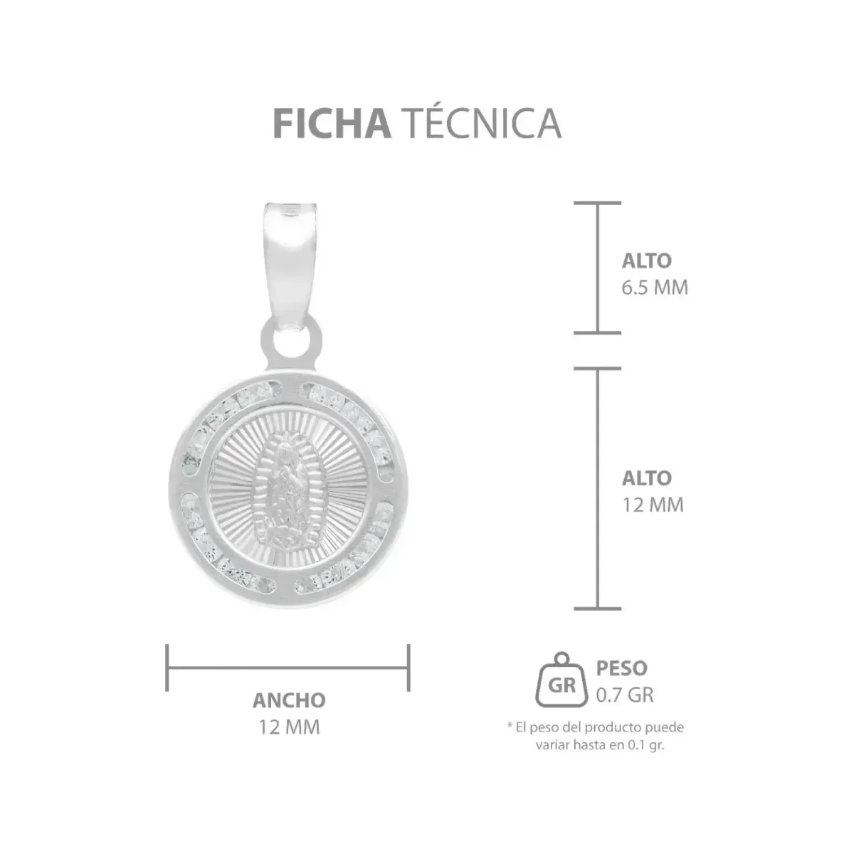 Dije Medalla Virgen Guadalupe Plata 925 con Zirconia Radiante - Imagen 7