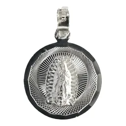 Dije Medalla Virgen Guadalupe Plata 925 Diseño Diamantado - Imagen 1