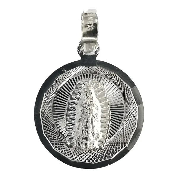 Dije Medalla Virgen Guadalupe Plata 925 Diseño Diamantado - Imagen 1