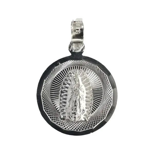 Dije Medalla Virgen Guadalupe Plata 925 Diseño Diamantado - Imagen 1